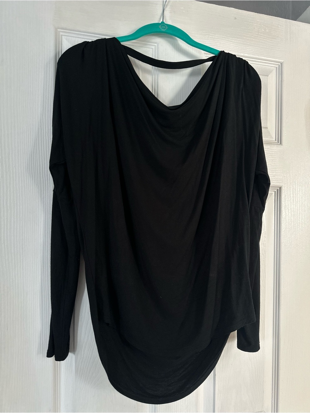 Express Black Draped Long-Sleeve Top